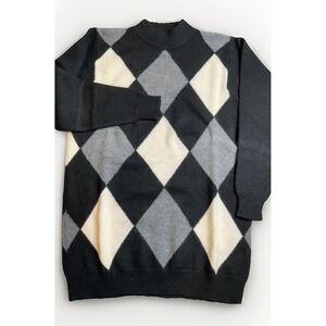 Argyle Mock Neck Merino‎ Wool 90s Liz Claiborne Preppy Heritage Academic Vtg